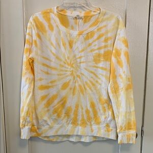 Gorgeous Tie-Dyed High-Low Sweatshirt Sunny Yellow And White Boho Oversized